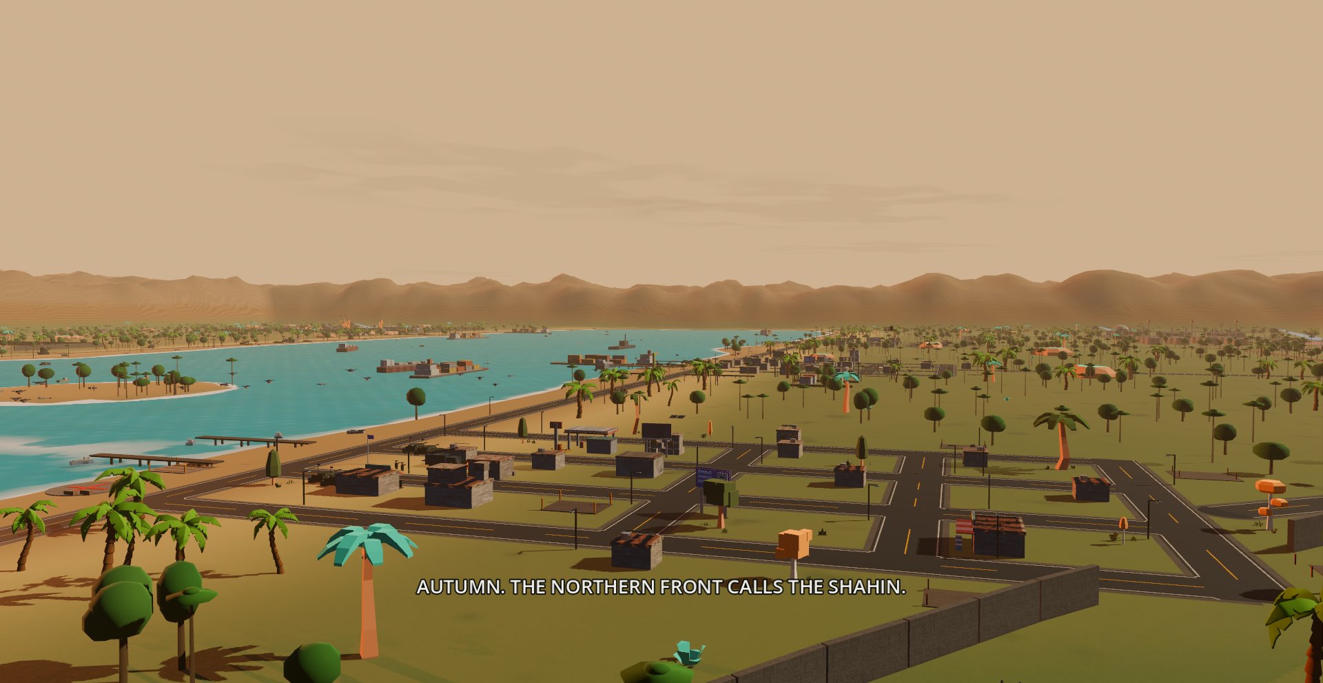 The liberated eastern shore of the strait, ports rebuilt and lanes reopened