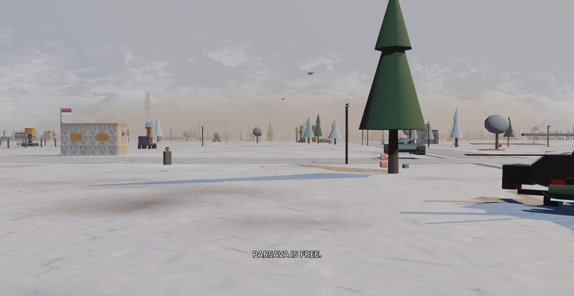 Snowbound Parsava at peace, the tricolor flying over a quiet checkpoint