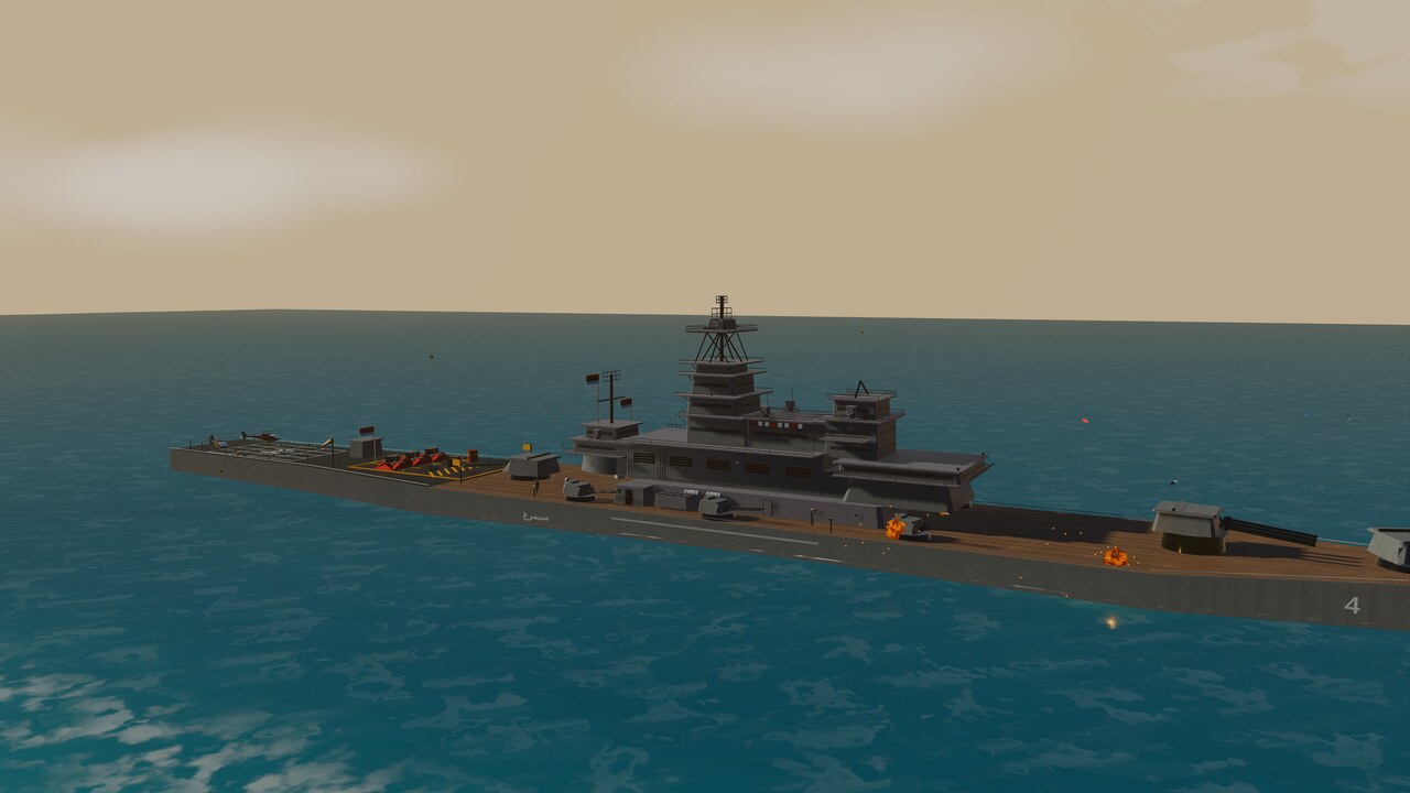 The battleship Simorgh under way, speedboats running alongside