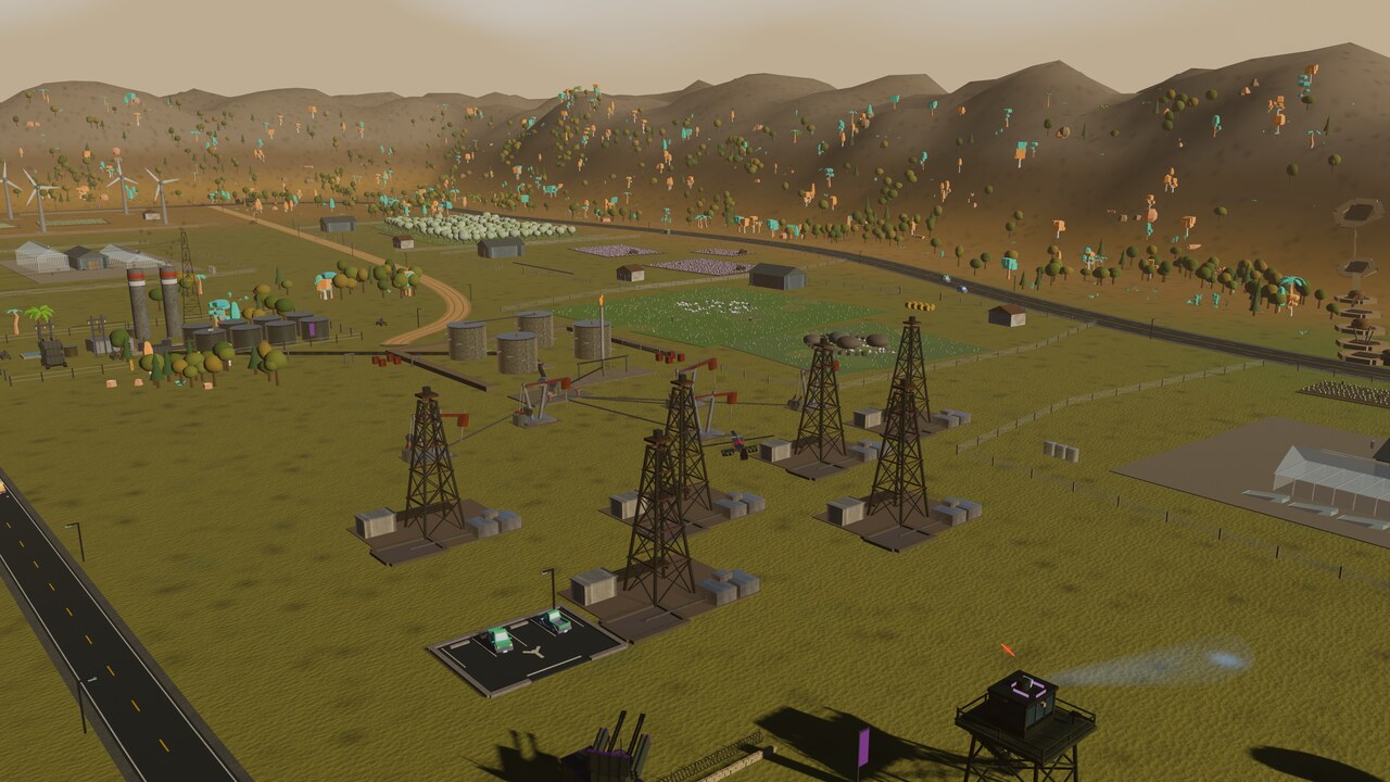 The Pars industrial complex: derricks, pumpjacks, a gathering manifold and the tank farm beyond