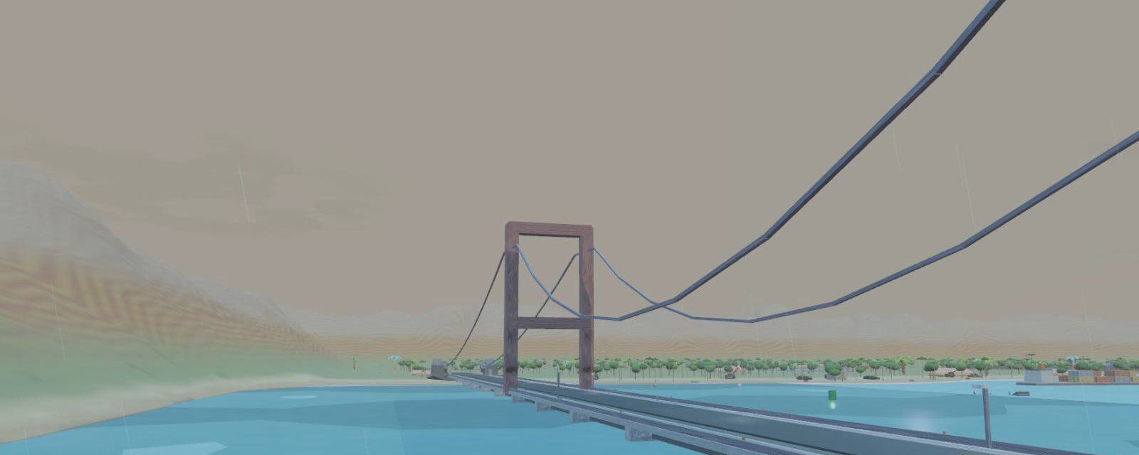 The POL-E AZADI bridge tower rising over the causeway in the rain