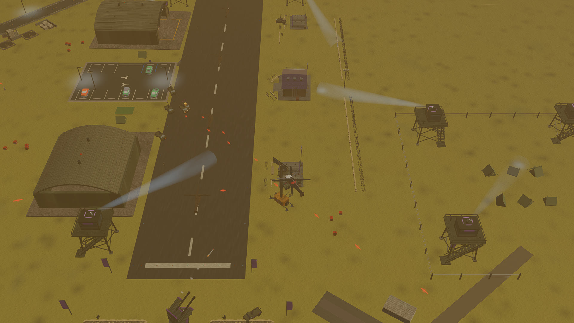 The airstrip drowned in the dust wall, searchlights and tracer fire cutting the murk