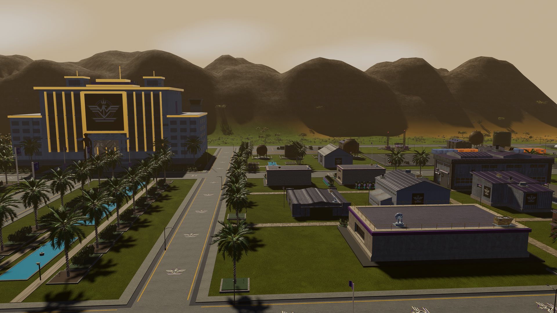 The Marshal's headquarters on the southern ridge, hangars and offices in its grounds