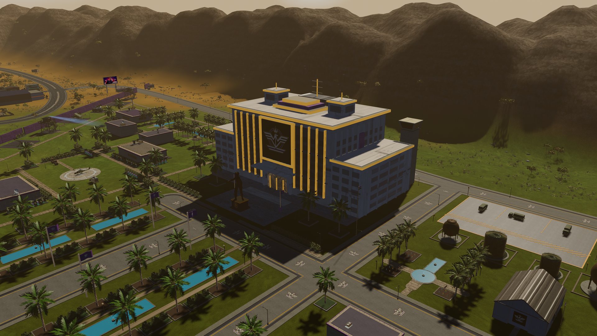 Forward Command: the Marshal's gold-striped headquarters among palms and fuel tanks