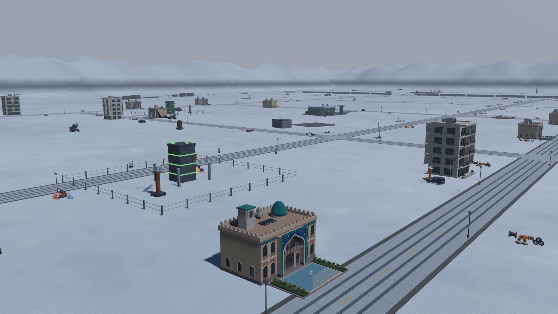 The old capital under snow, a mosque beside the highway and a repair core in the square